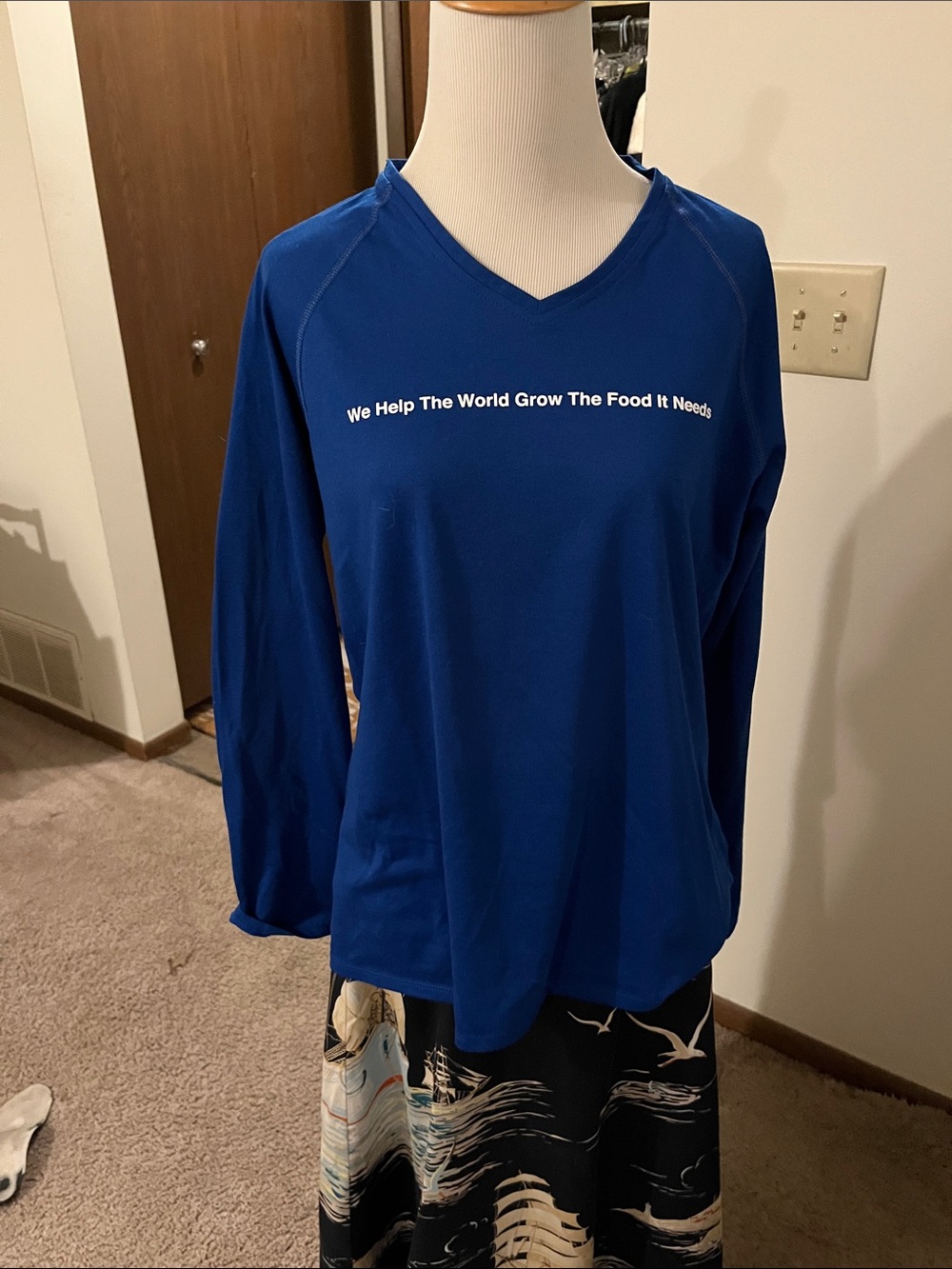 Adidas Blue V-Neck Long Sleeve Graphic Top